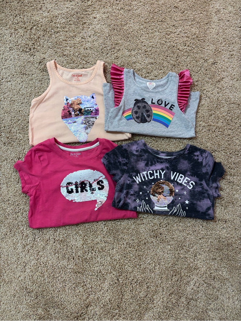Multiples Girls' Pink and Gray Short Sleeve Sequin and Graphic Tee Set